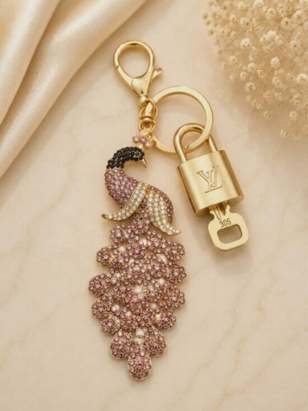 Authentic Louis Vuitton Gold Padlock & Key 🔒 LV Bag Charm Unbranded Keychain